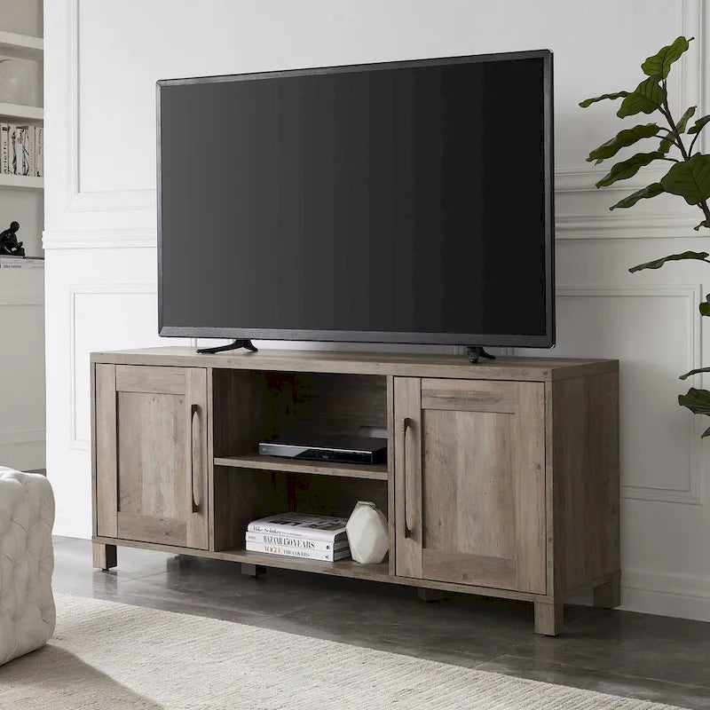 58" TV Stand with Enclosed Cabinets and Adjustable Shelves