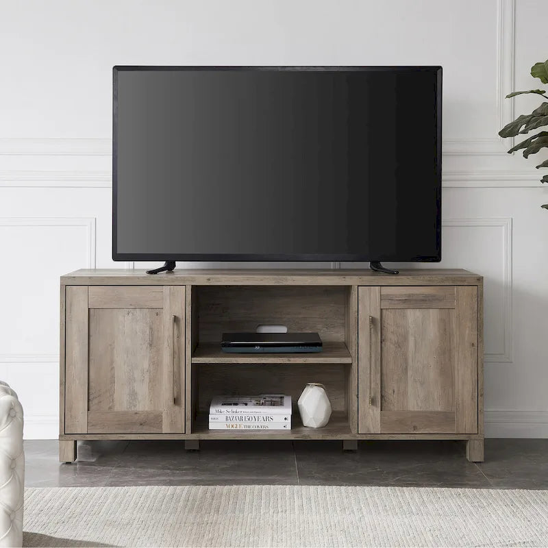 58" TV Stand with Enclosed Cabinets and Adjustable Shelves