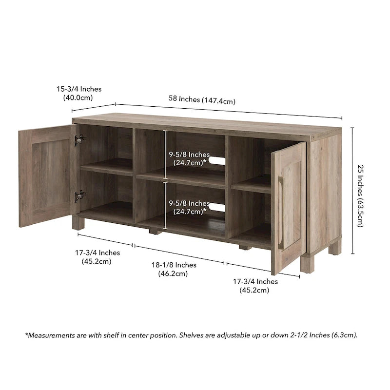 58" TV Stand with Enclosed Cabinets and Adjustable Shelves