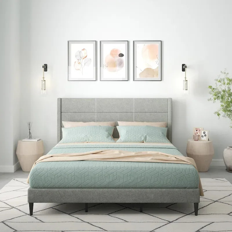 Upholstered Platform Bed with Wingback Headboard
