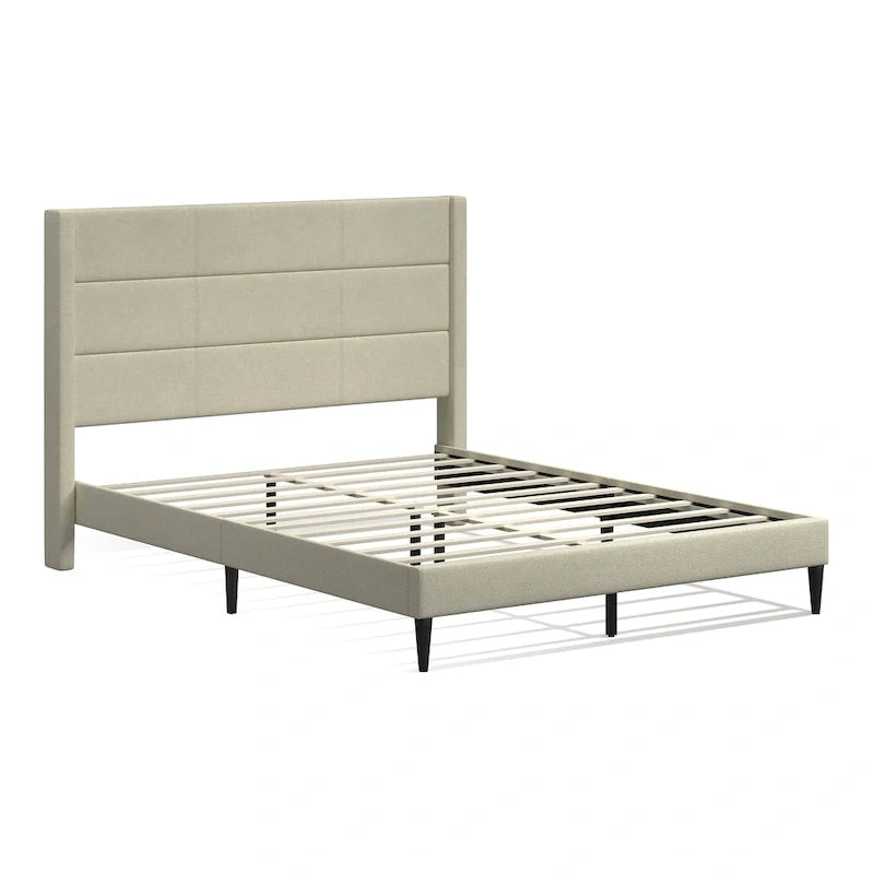 Upholstered Platform Bed with Wingback Headboard
