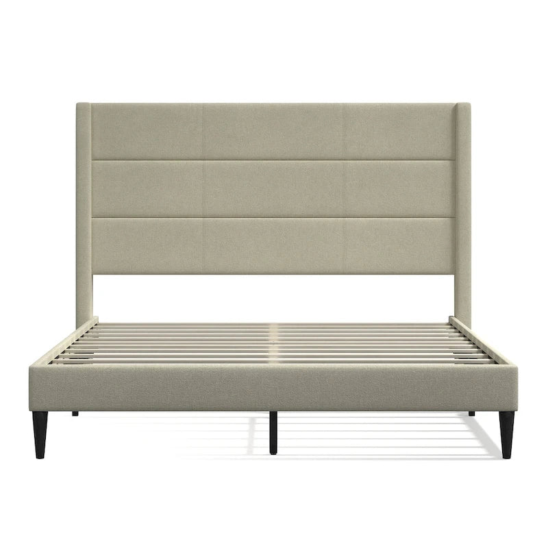 Upholstered Platform Bed with Wingback Headboard