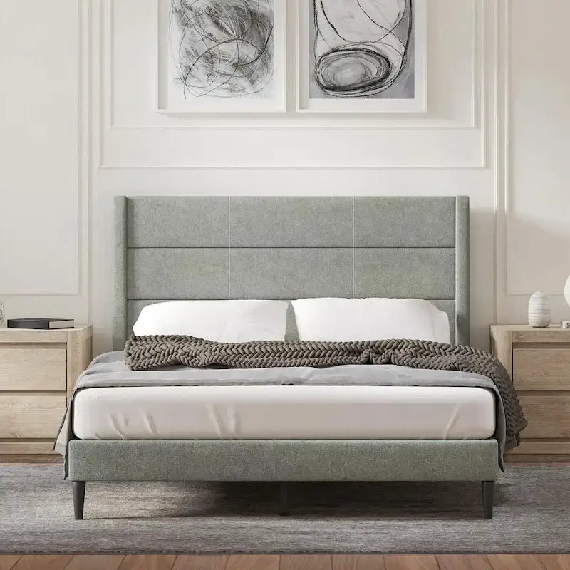 Upholstered Platform Bed with Wingback Headboard