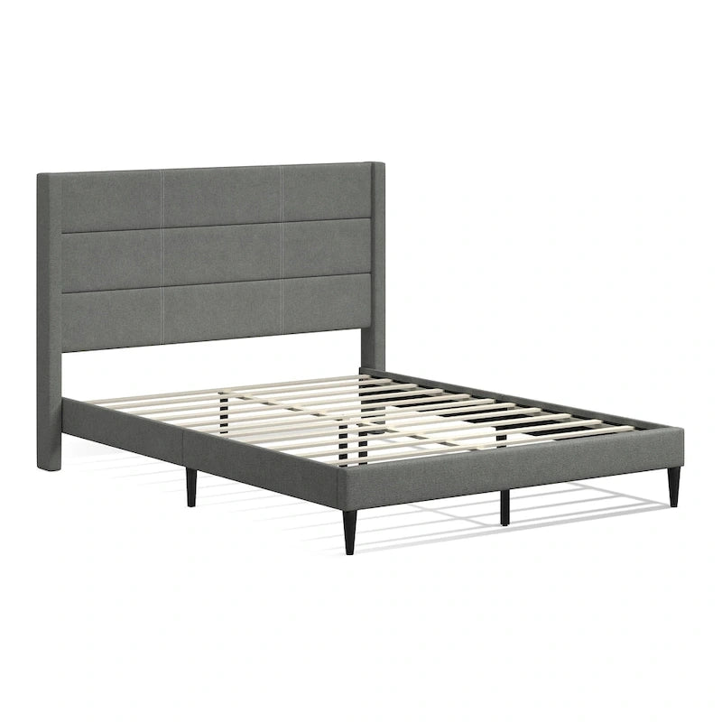 Upholstered Platform Bed with Wingback Headboard