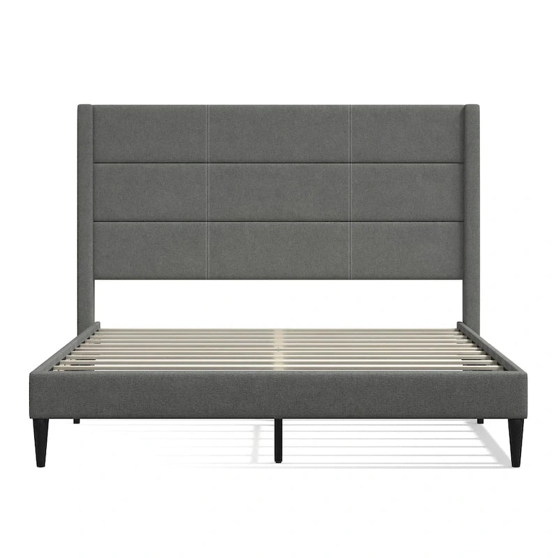 Upholstered Platform Bed with Wingback Headboard