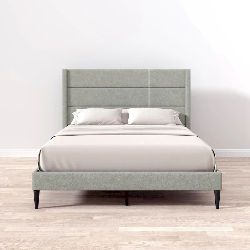 Upholstered Platform Bed with Wingback Headboard