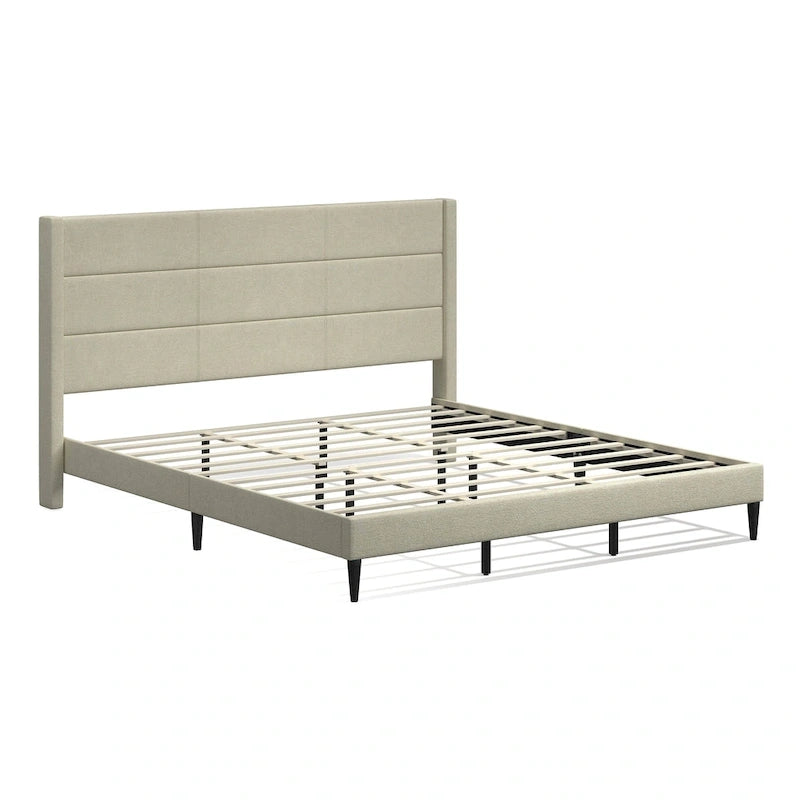 Upholstered Platform Bed with Wingback Headboard