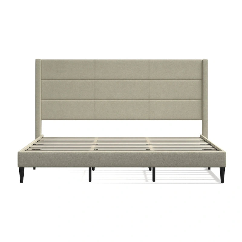 Upholstered Platform Bed with Wingback Headboard