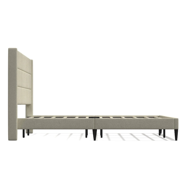 Upholstered Platform Bed with Wingback Headboard