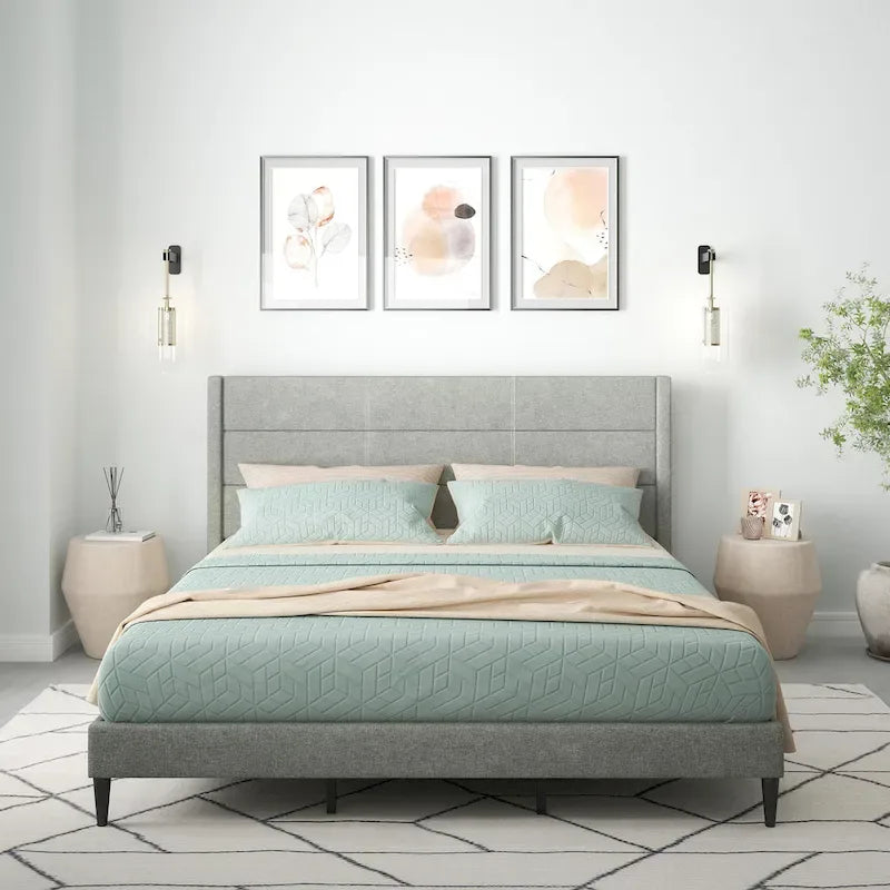 Upholstered Platform Bed with Wingback Headboard