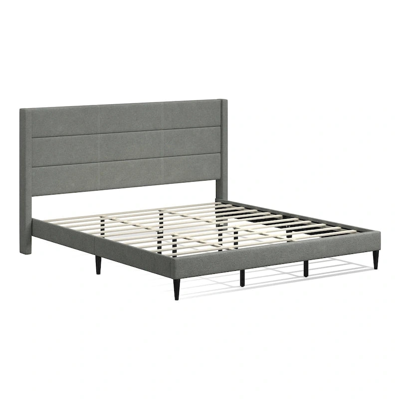 Upholstered Platform Bed with Wingback Headboard