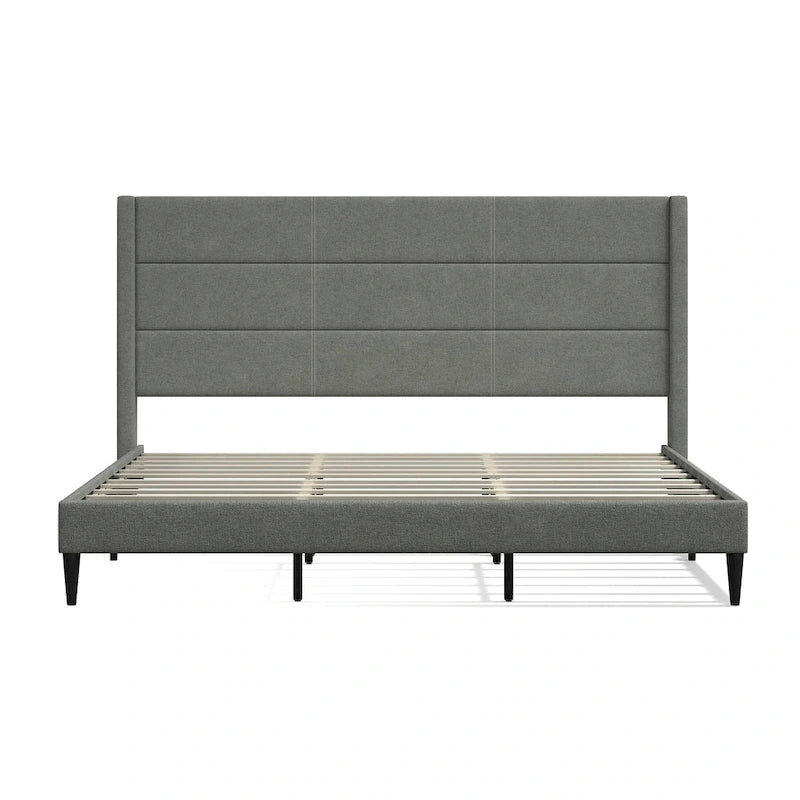 Upholstered Platform Bed with Wingback Headboard