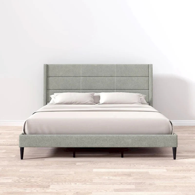 Upholstered Platform Bed with Wingback Headboard
