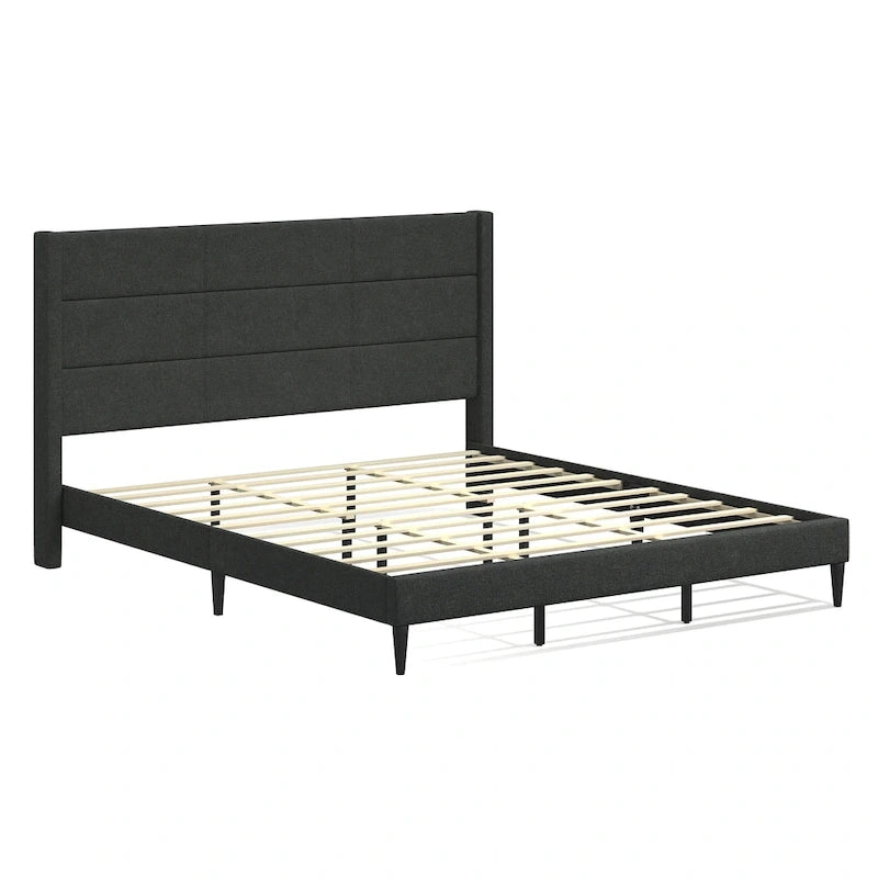 Upholstered Platform Bed with Wingback Headboard