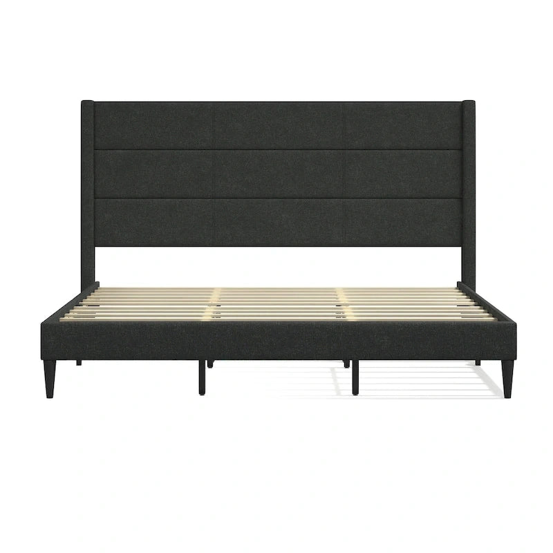 Upholstered Platform Bed with Wingback Headboard