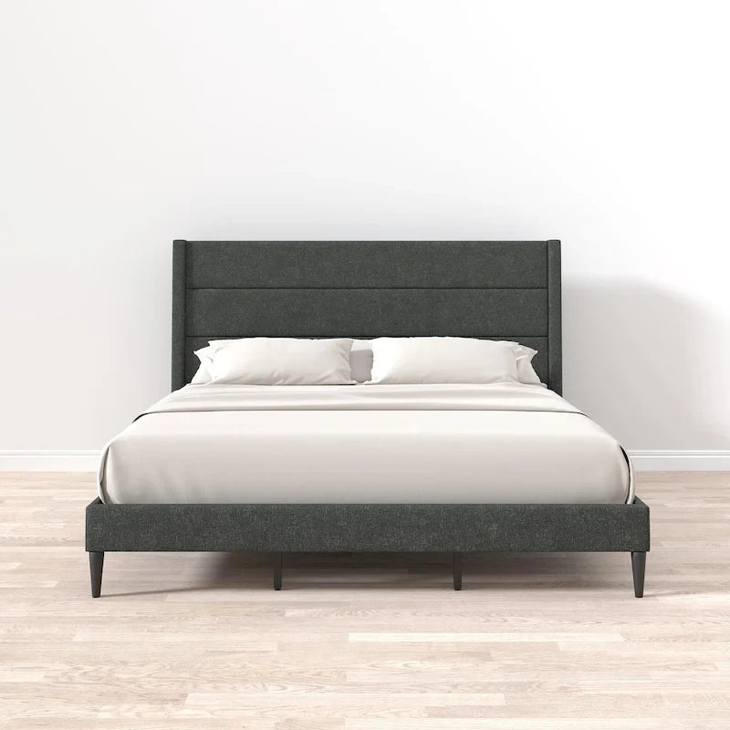 Upholstered Platform Bed with Wingback Headboard