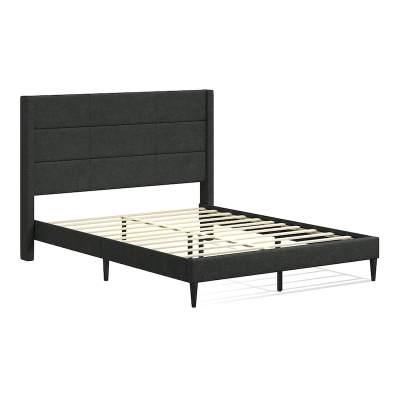 Upholstered Platform Bed with Wingback Headboard