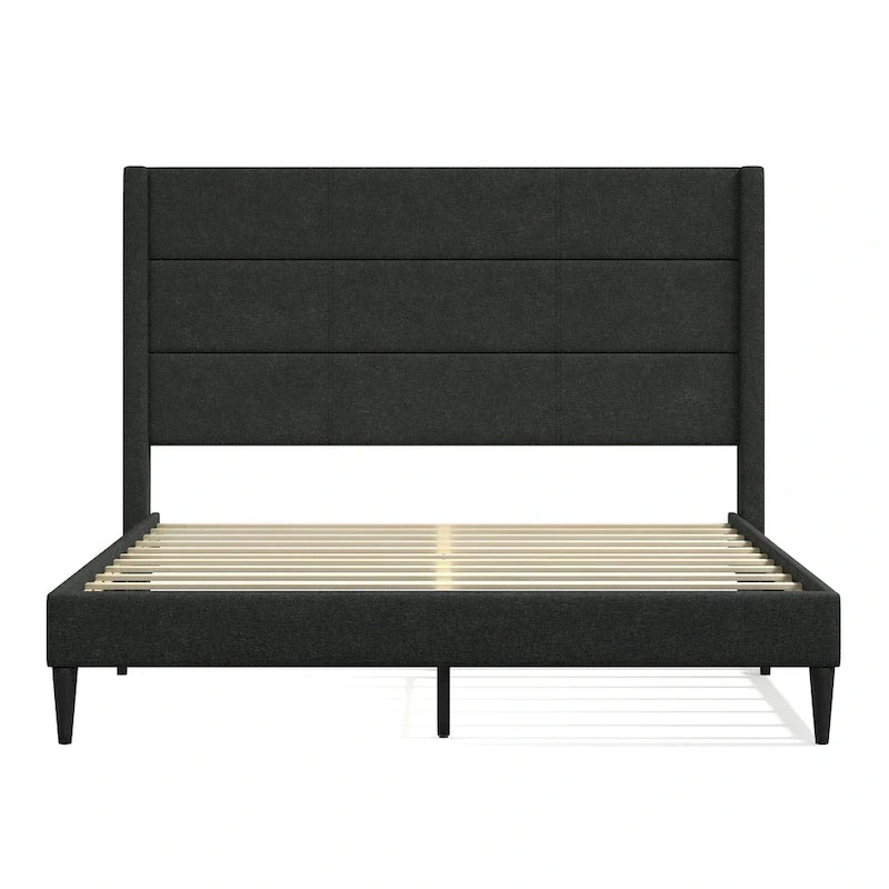 Upholstered Platform Bed with Wingback Headboard