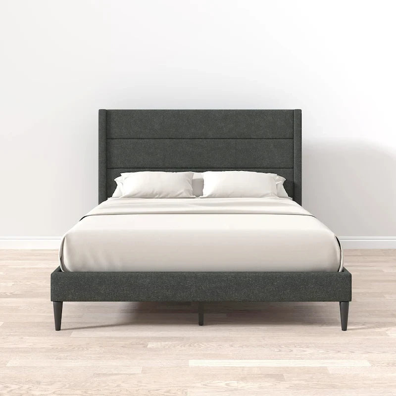 Upholstered Platform Bed with Wingback Headboard
