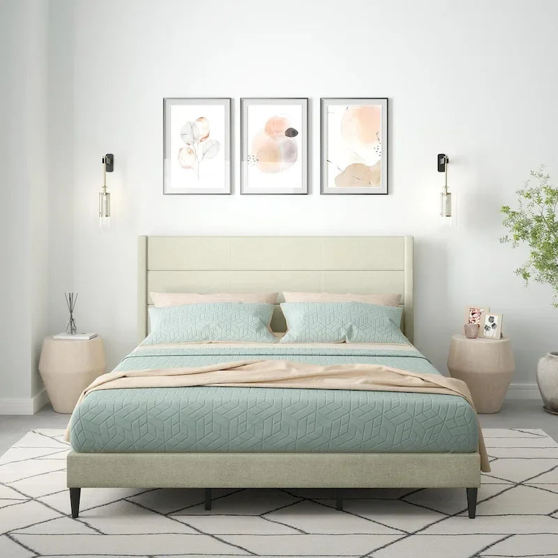 Upholstered Platform Bed with Wingback Headboard