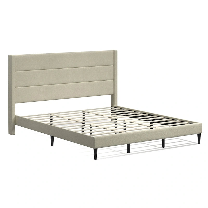 Upholstered Platform Bed with Wingback Headboard