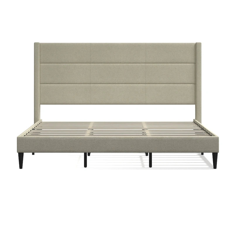 Upholstered Platform Bed with Wingback Headboard