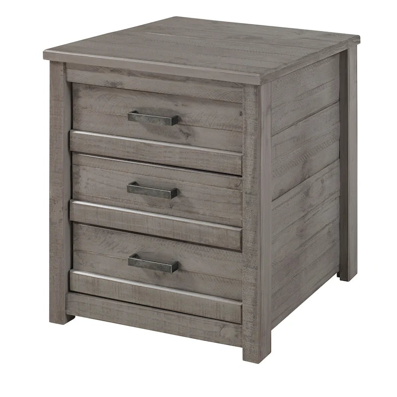 Rustic Pine 3-Drawer Nightstand with Antique Grey Finish