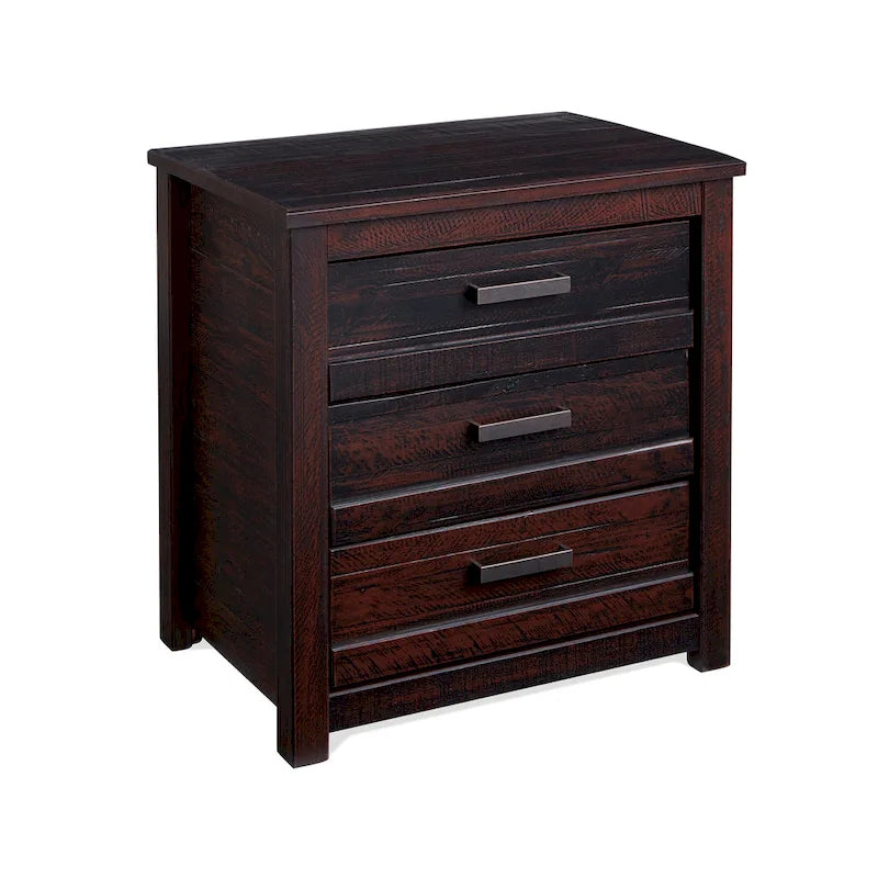 Rustic Pine 3-Drawer Nightstand with Antique Grey Finish