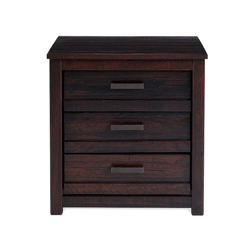 Rustic Pine 3-Drawer Nightstand with Antique Grey Finish