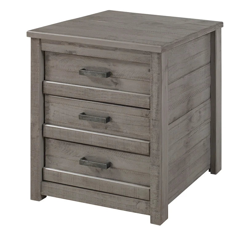 Rustic Pine 3-Drawer Nightstand with Antique Grey Finish