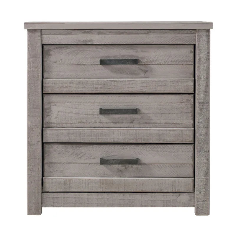 Rustic Pine 3-Drawer Nightstand with Antique Grey Finish