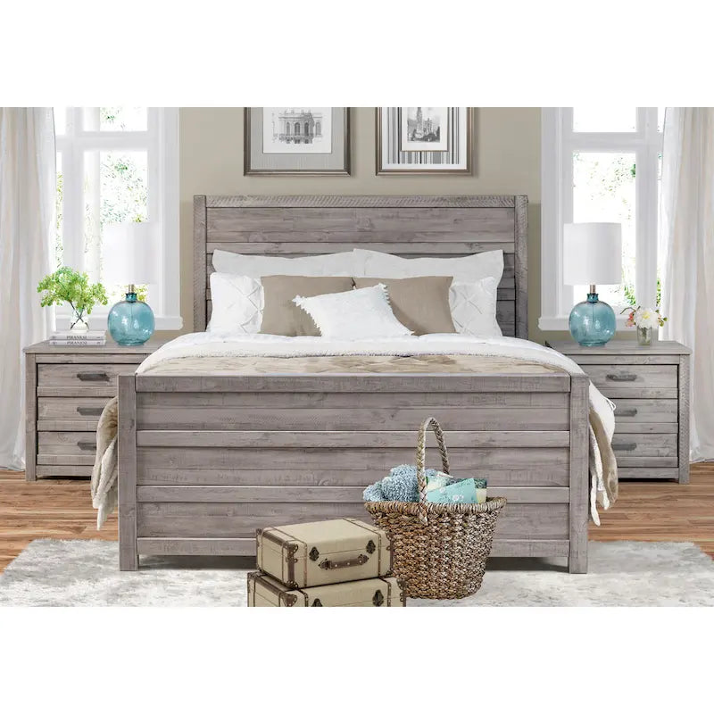 Rustic Pine 3-Drawer Nightstand with Antique Grey Finish