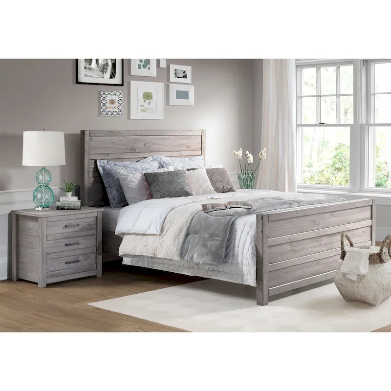 Rustic Pine 3-Drawer Nightstand with Antique Grey Finish