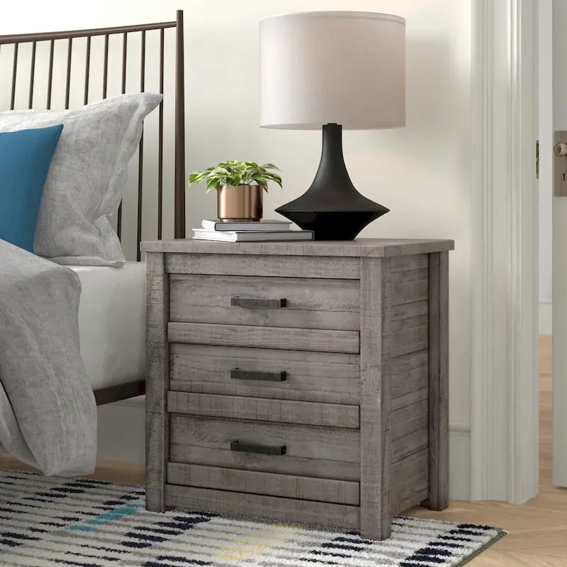 Rustic Pine 3-Drawer Nightstand with Antique Grey Finish
