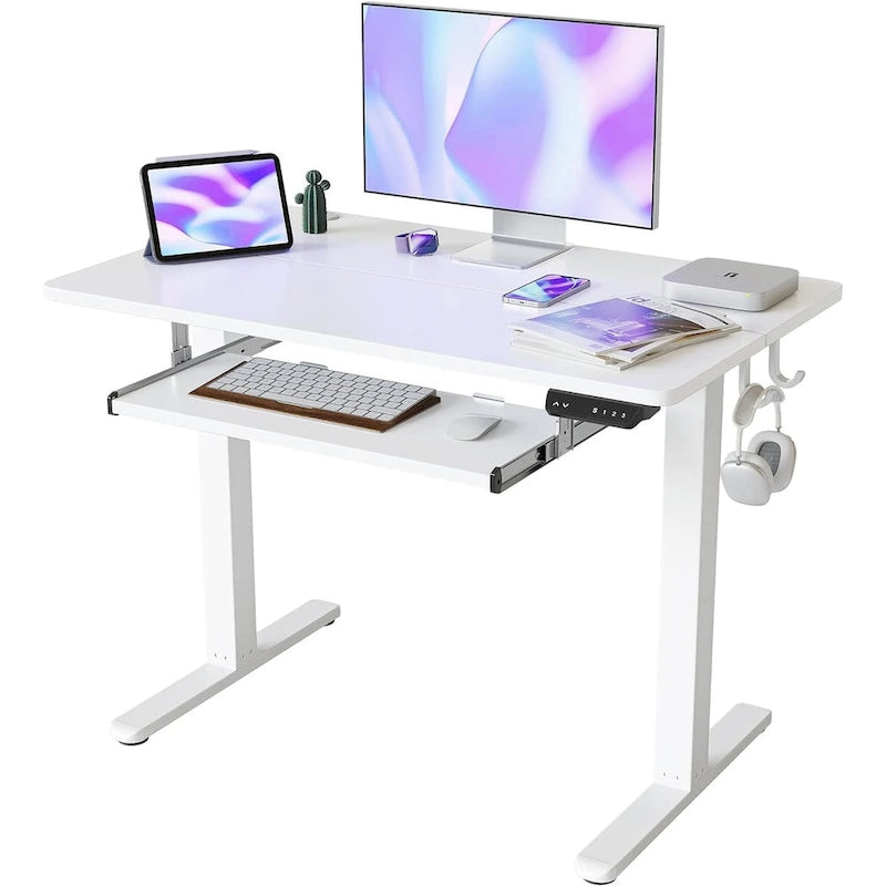 Electric Height-Adjustable Standing Desk with Keyboard Tray