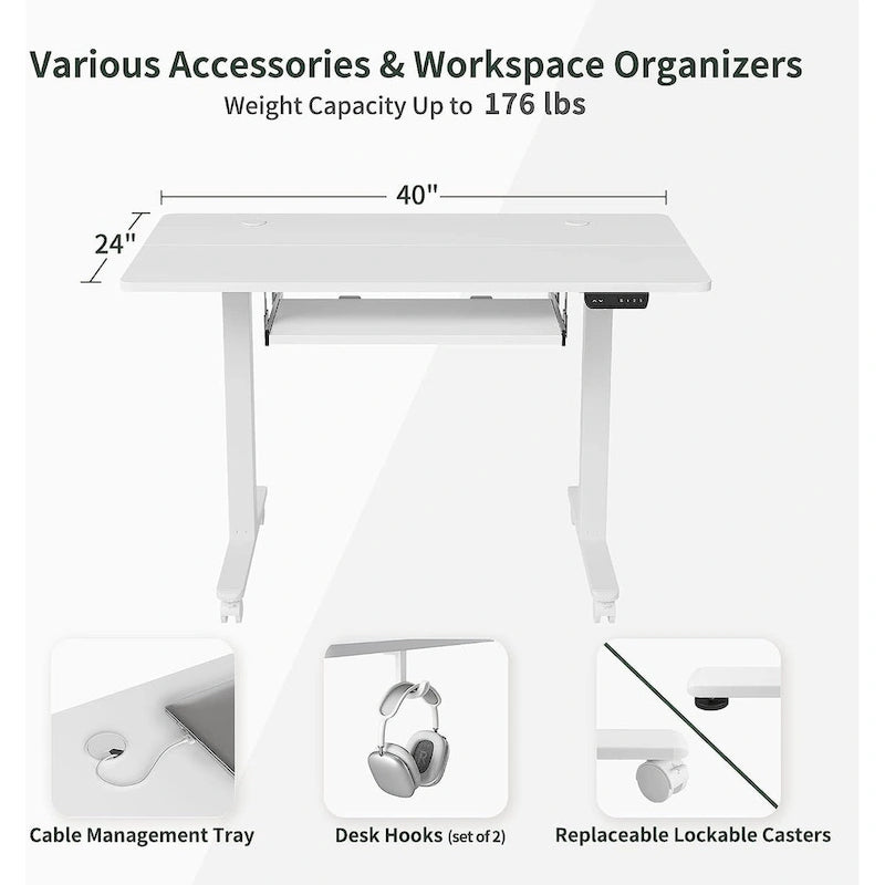 Electric Height-Adjustable Standing Desk with Keyboard Tray