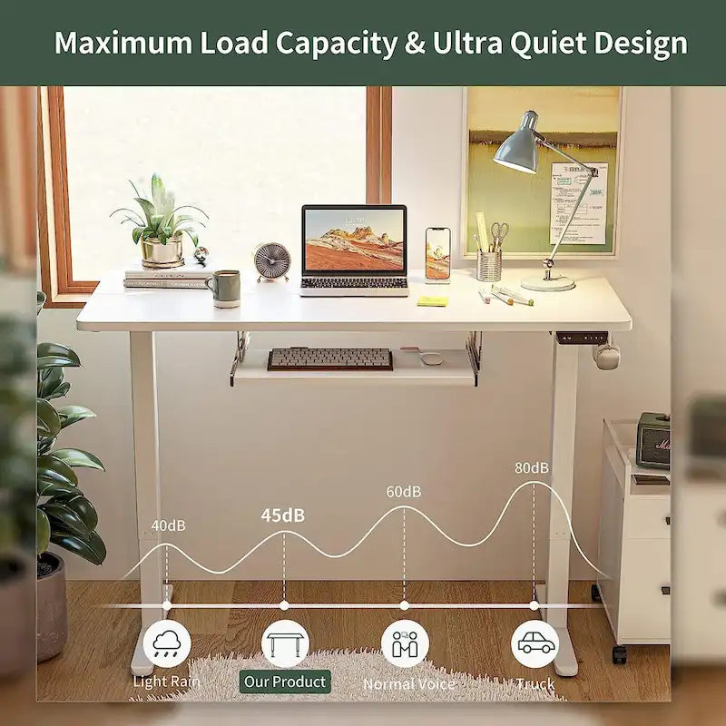 Electric Height-Adjustable Standing Desk with Keyboard Tray
