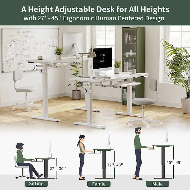 Electric Height-Adjustable Standing Desk with Keyboard Tray