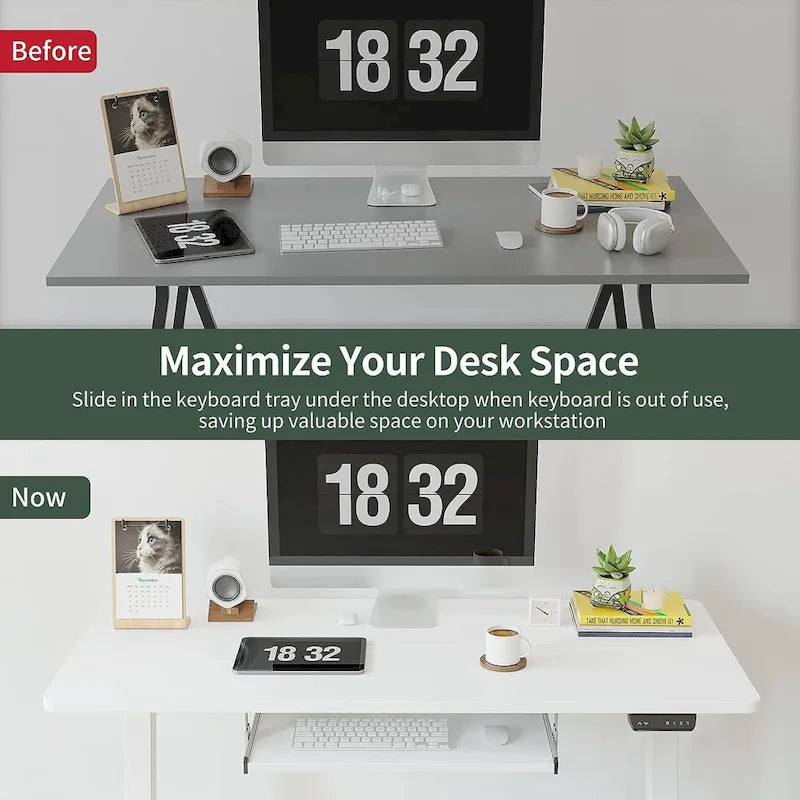 Electric Height-Adjustable Standing Desk with Keyboard Tray