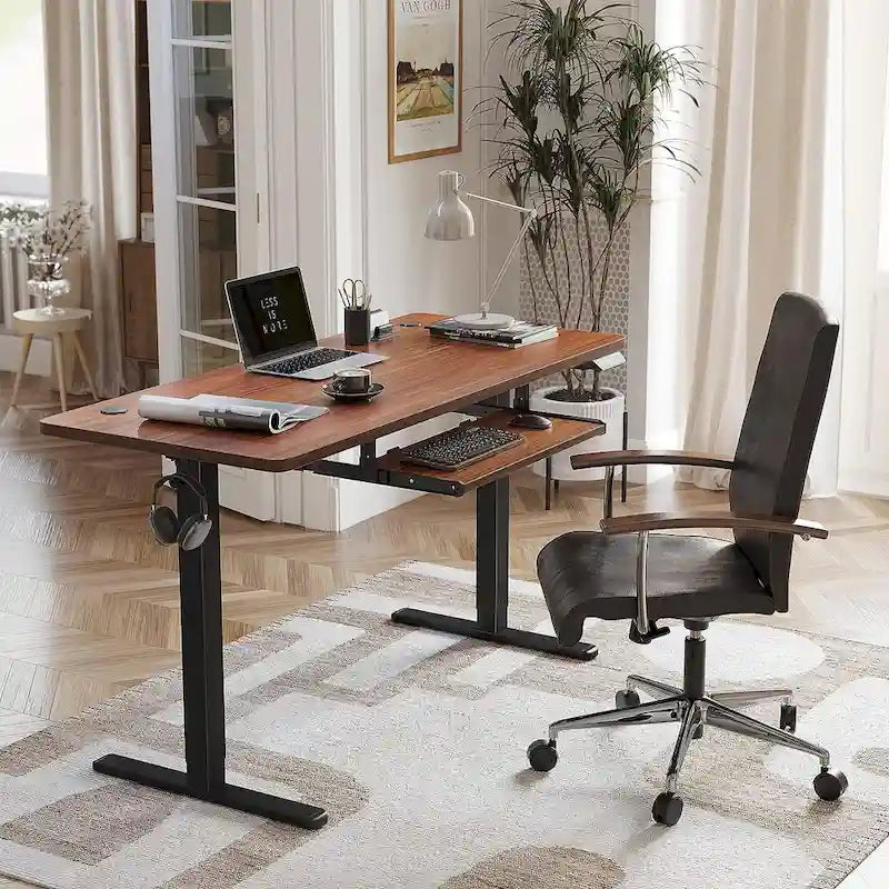 Electric Height-Adjustable Standing Desk with Keyboard Tray