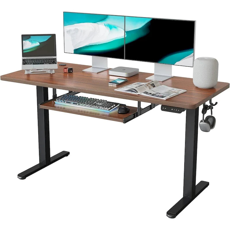 Electric Height-Adjustable Standing Desk with Keyboard Tray
