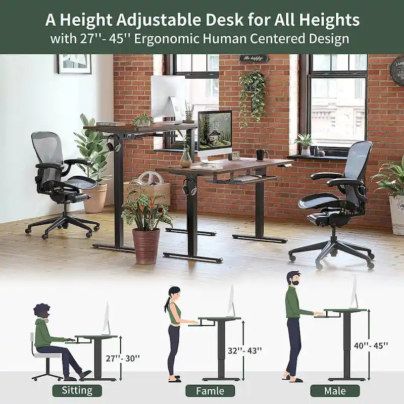 Electric Height-Adjustable Standing Desk with Keyboard Tray