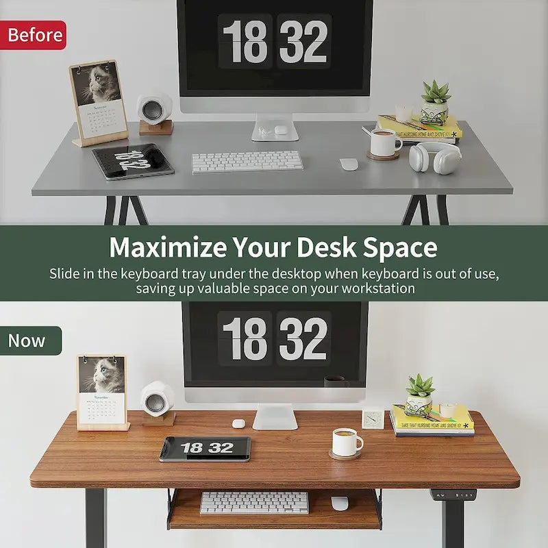 Electric Height-Adjustable Standing Desk with Keyboard Tray