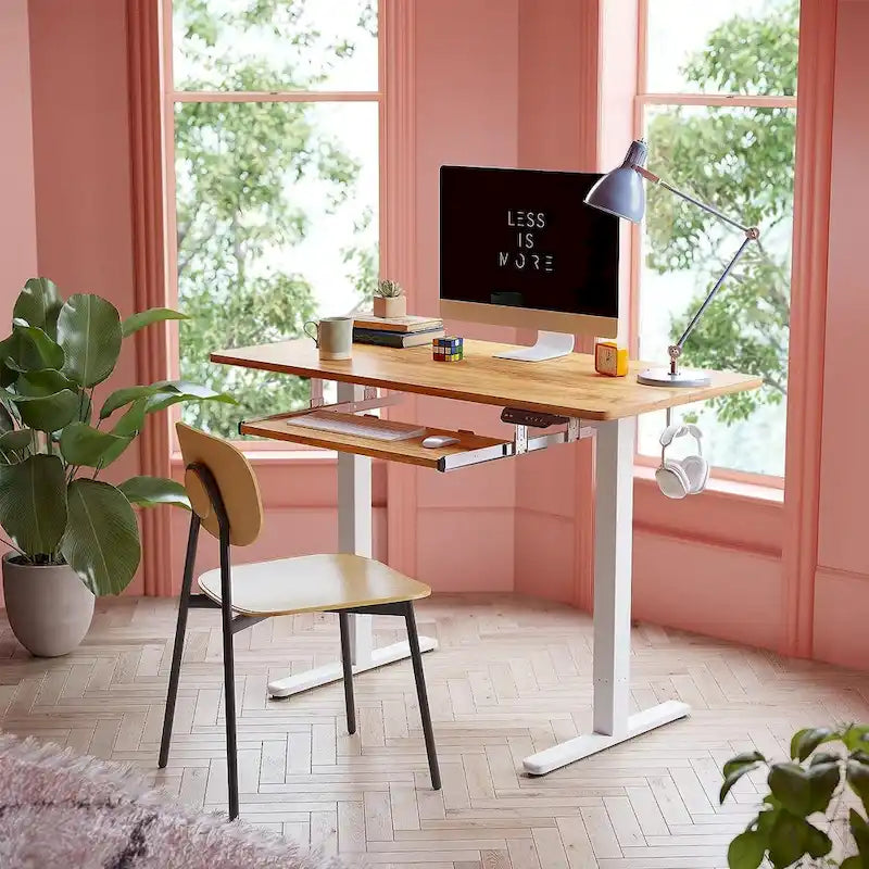 Electric Height-Adjustable Standing Desk with Keyboard Tray