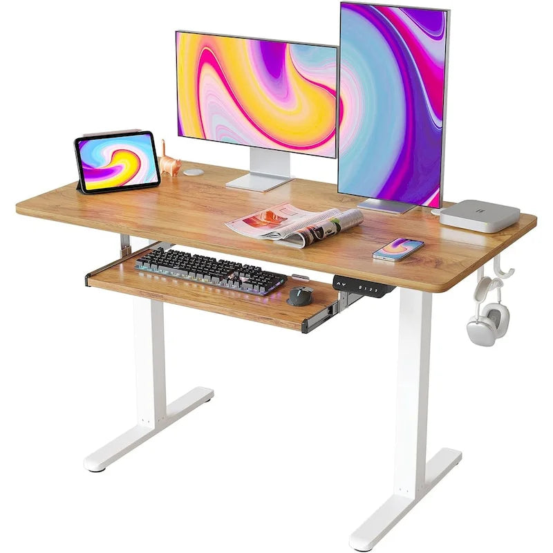Electric Height-Adjustable Standing Desk with Keyboard Tray