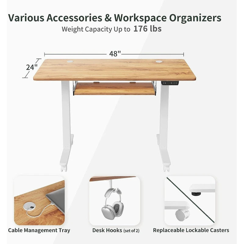 Electric Height-Adjustable Standing Desk with Keyboard Tray