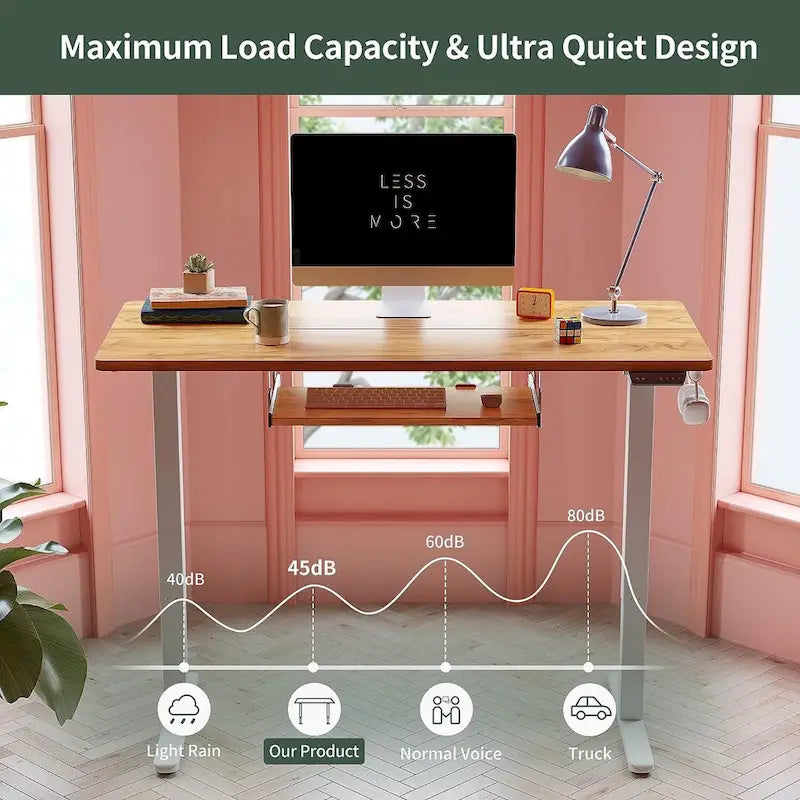Electric Height-Adjustable Standing Desk with Keyboard Tray