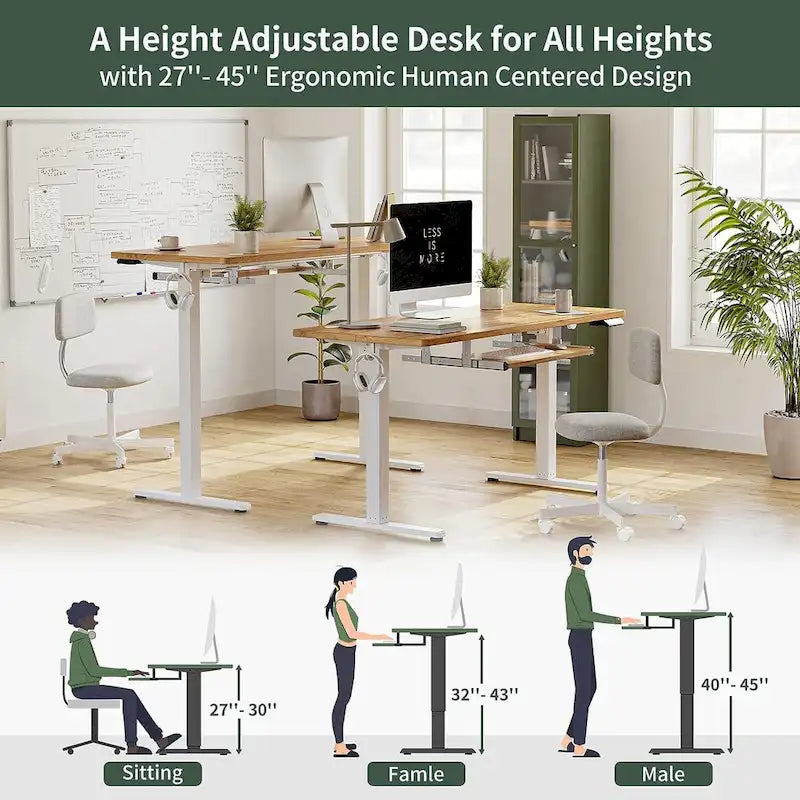 Electric Height-Adjustable Standing Desk with Keyboard Tray
