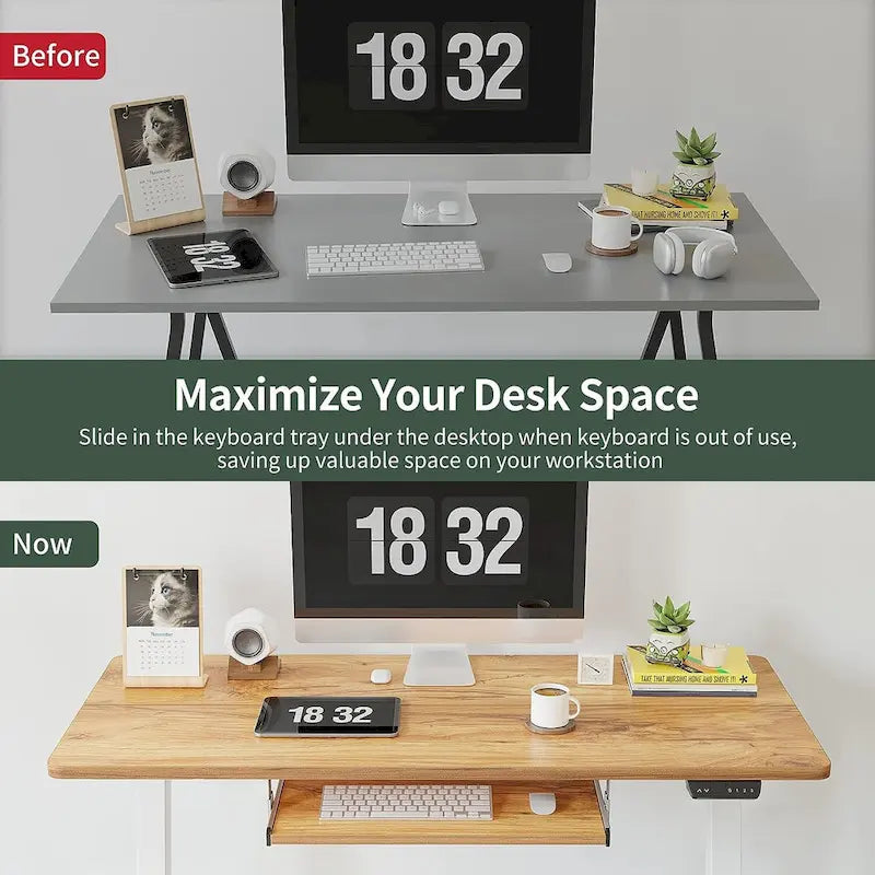 Electric Height-Adjustable Standing Desk with Keyboard Tray