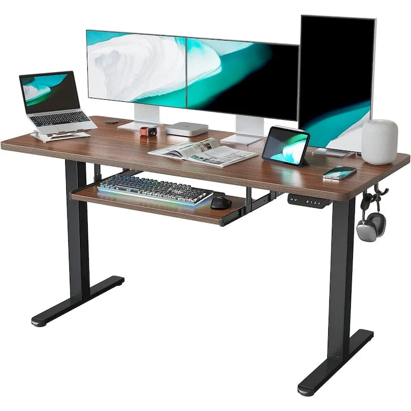 Electric Height-Adjustable Standing Desk with Keyboard Tray